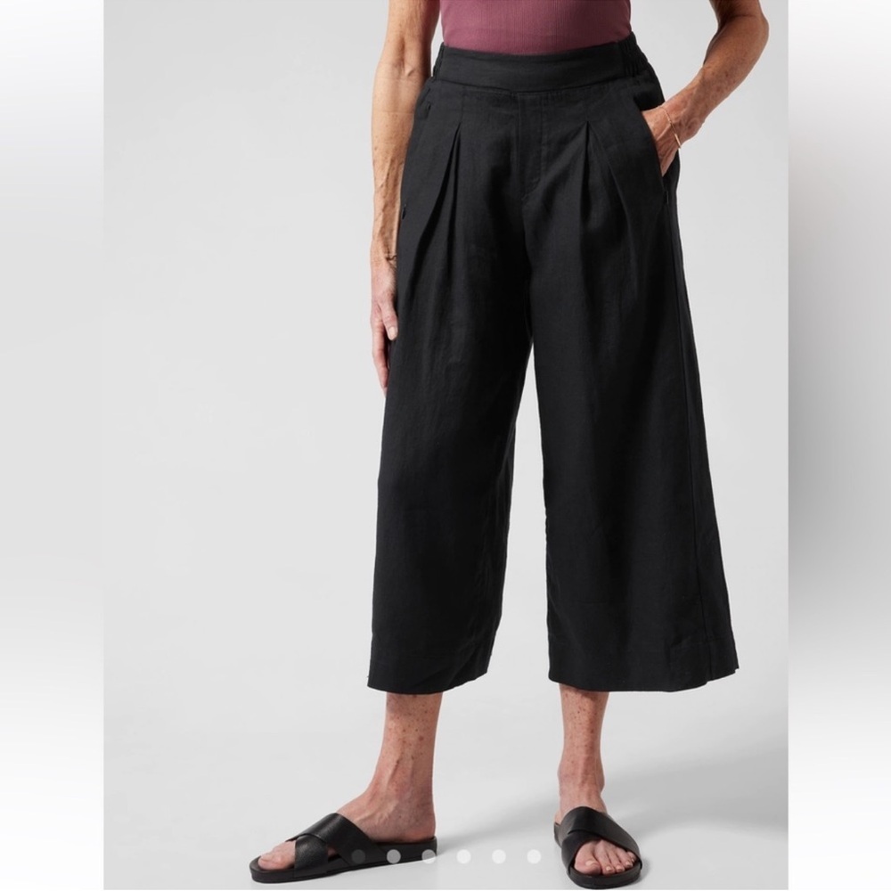 Athleta Playa Linen Wide Crop Pant Black Wide-Leg Cropped Pants size 12 Tall 12T - Picture 4 of 15